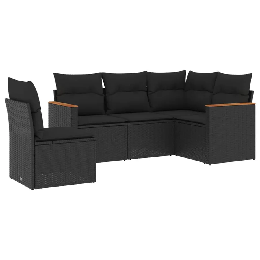 Salon de jardin 5 pcs avec coussins noir résine tressée - 2