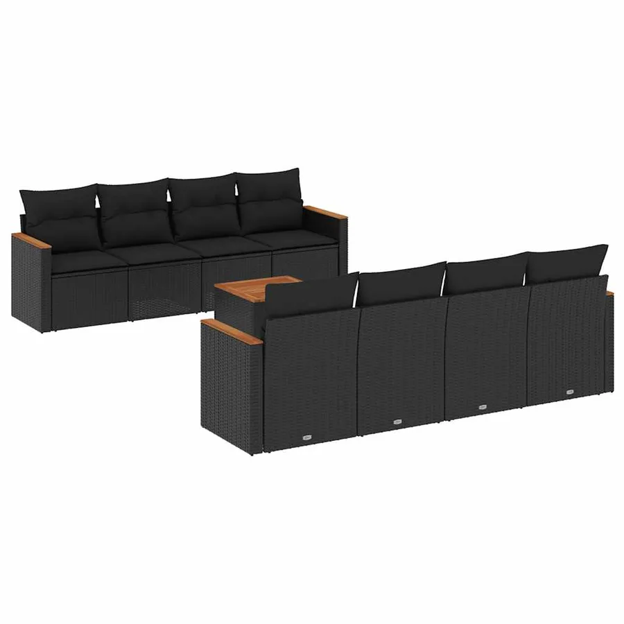Salon de jardin 9 pcs avec coussins noir résine tressée - 2