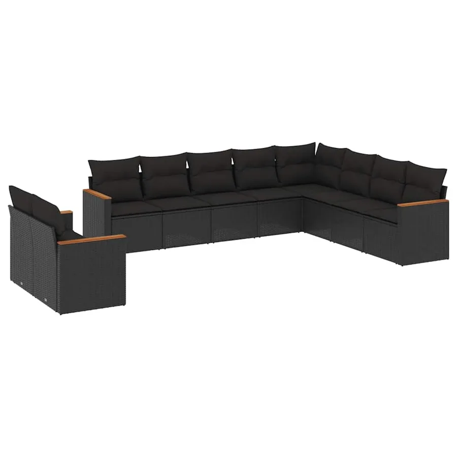 Salon de jardin 10 pcs avec coussins noir résine tressée - 2