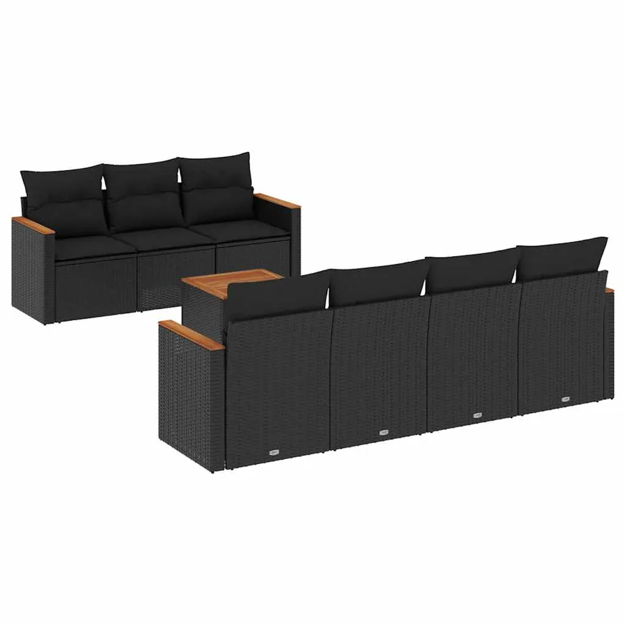Salon de jardin 8 pcs avec coussins noir résine tressée - 2
