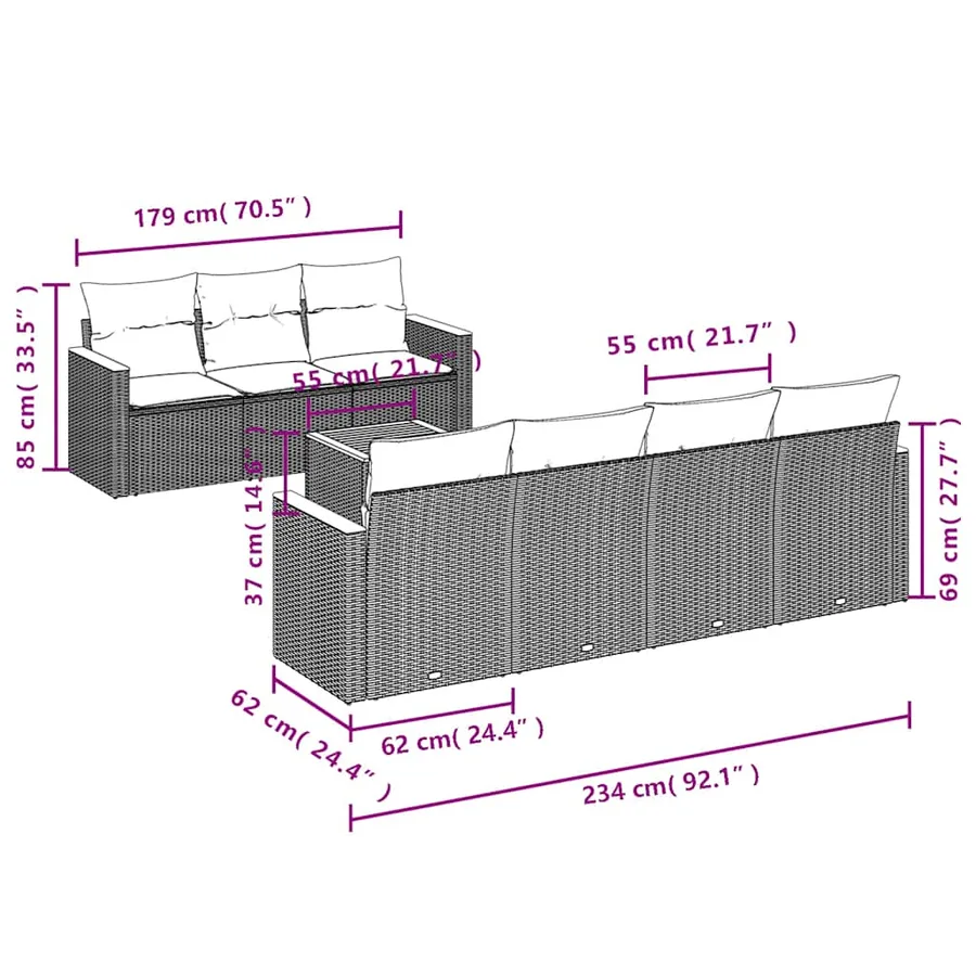 Salon de jardin 8 pcs avec coussins noir résine tressée - 7