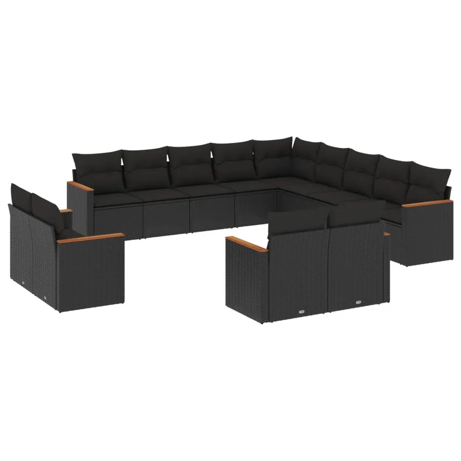 Salon de jardin avec coussins 13 pcs noir résine tressée - 2