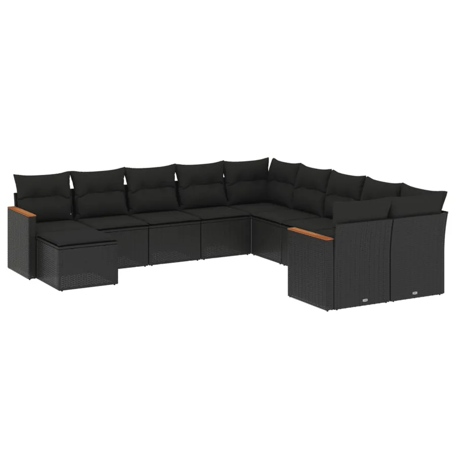 Salon de jardin 11 pcs avec coussins noir résine tressée - 2