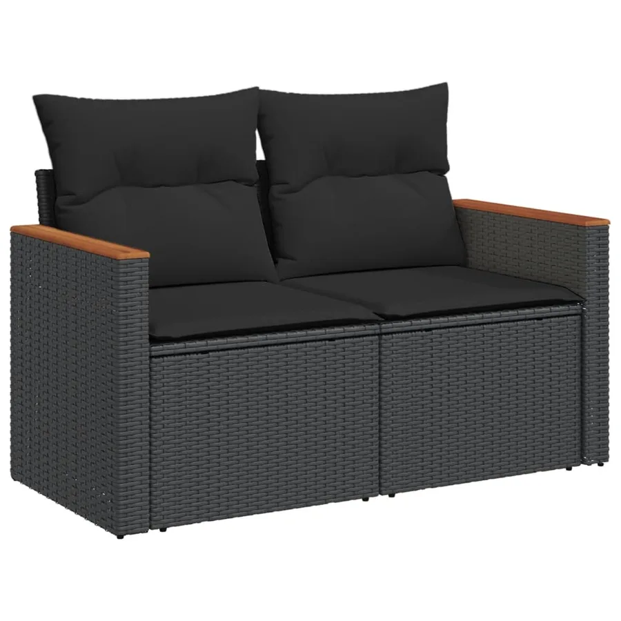 Salon de jardin 11 pcs avec coussins noir résine tressée - 4