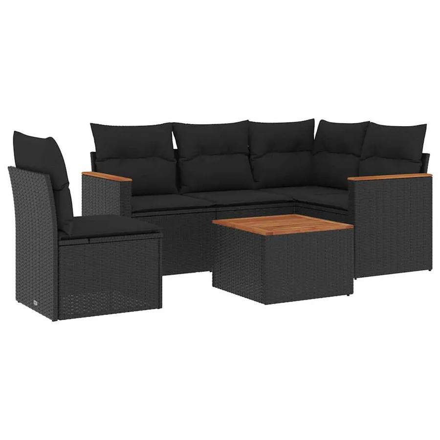 Salon de jardin 6 pcs avec coussins noir résine tressée - 2