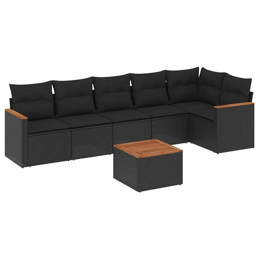 Salon de jardin 7 pcs avec coussins noir résine tressée 62 x 62 x 69 cm - 55,3 kg - 2