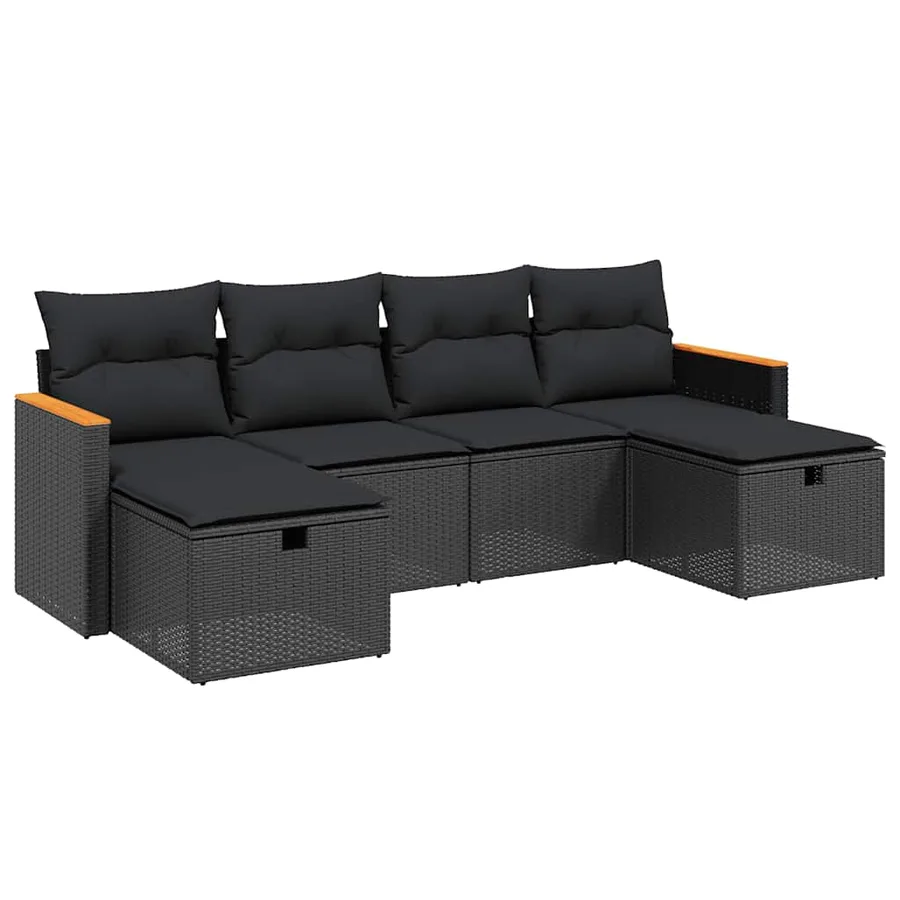 Salon de jardin 6 pcs avec coussins noir résine tressée - 2