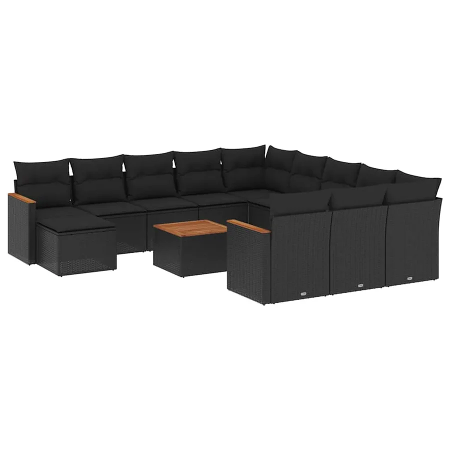 Salon de jardin avec coussins 13 pcs noir résine tressée - 2