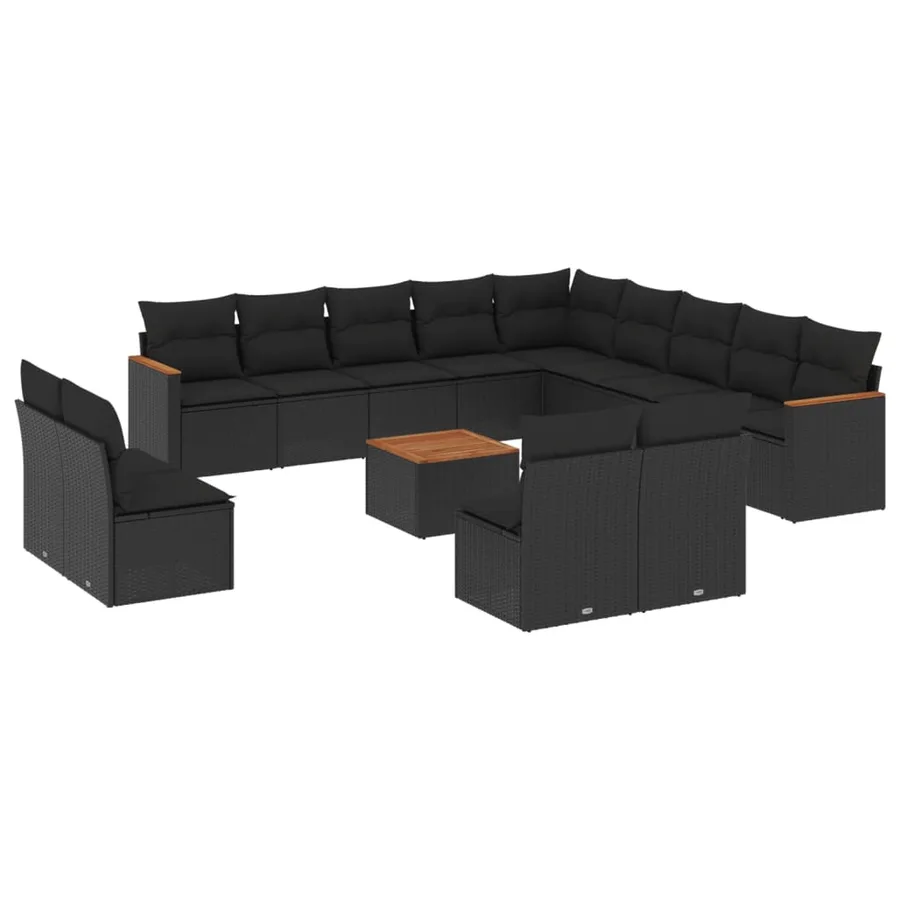 Salon de jardin avec coussins 14 pcs noir résine tressée - 2