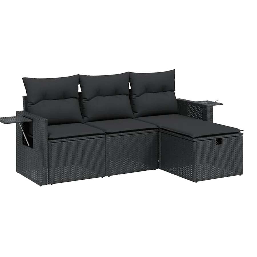 Salon de jardin 4 pcs avec coussins noir résine tressée - 2