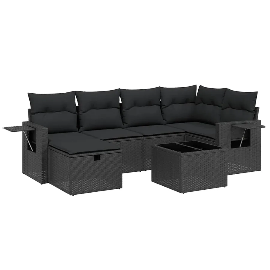 Salon de jardin 7 pcs avec coussins noir résine tressée 62 x 62 x 69 cm - 58,2 kg - 2