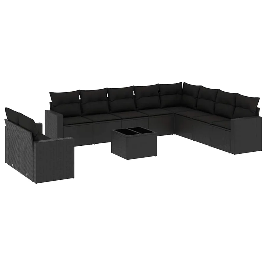 Salon de jardin 11 pcs avec coussins noir résine tressée - 2