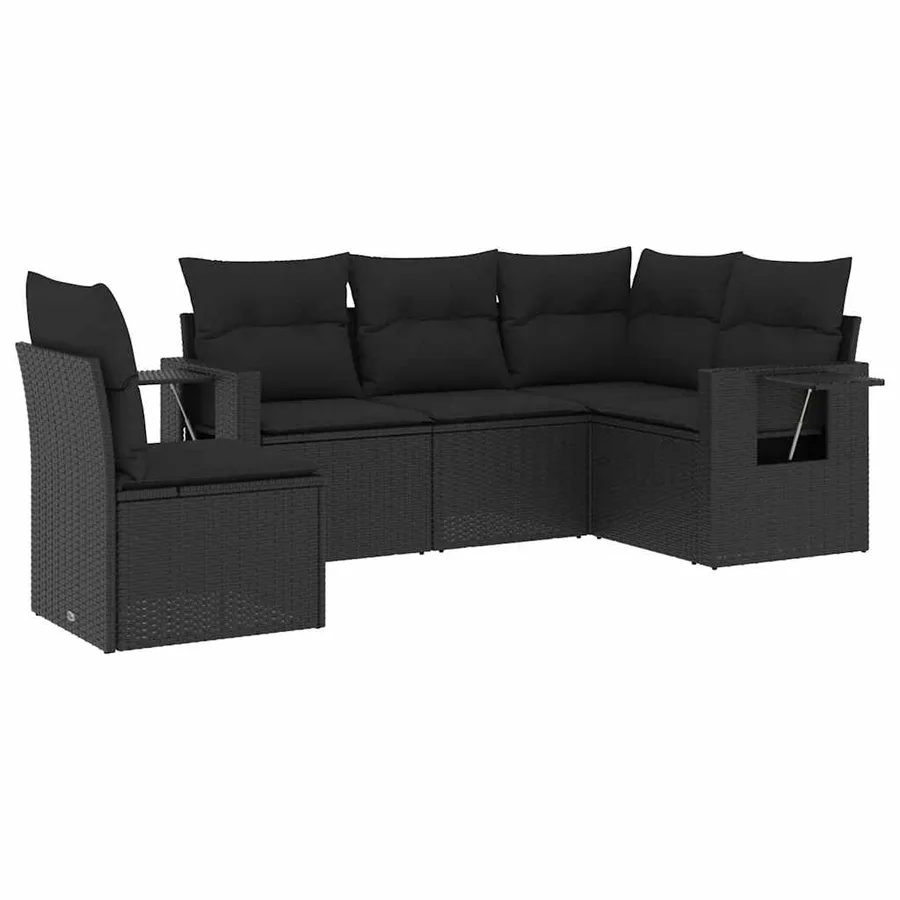 Salon de jardin 5 pcs avec coussins noir résine tressée - 2