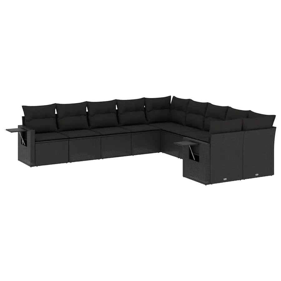 Salon de jardin 10 pcs avec coussins noir résine tressée - 2