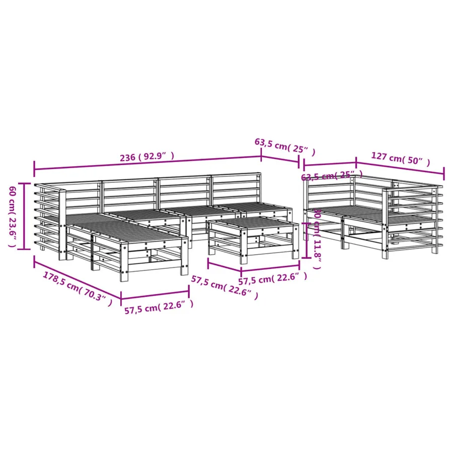 Salon de jardin 9 pcs bois massif douglas - 7