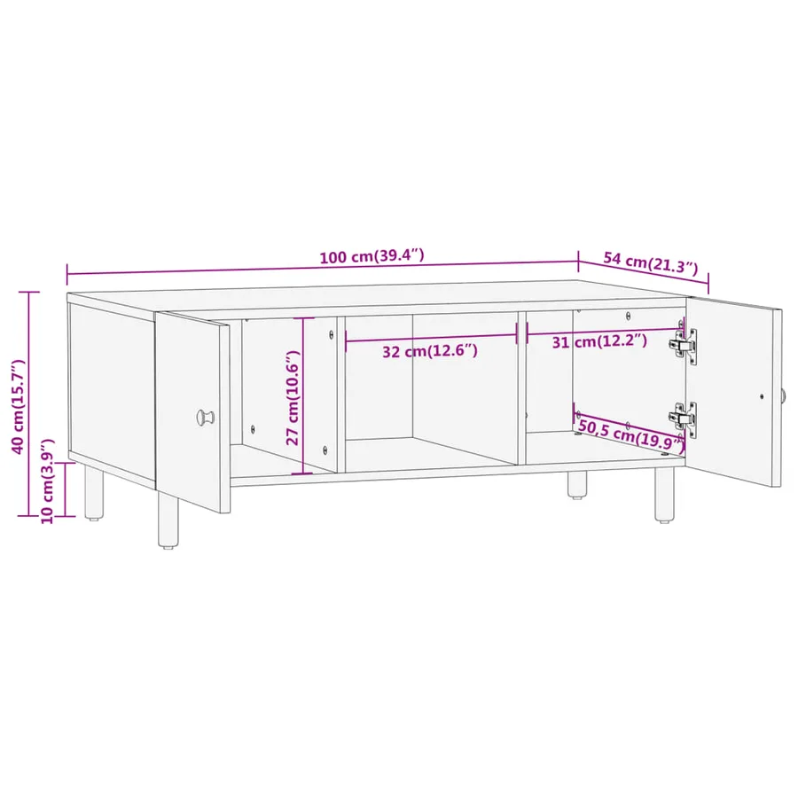Table basse 100x54x40 cm bois massif d'acacia - 12