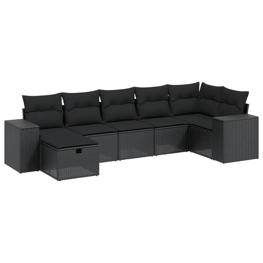 Salon de jardin 8 pcs avec coussins noir résine tressée - 2