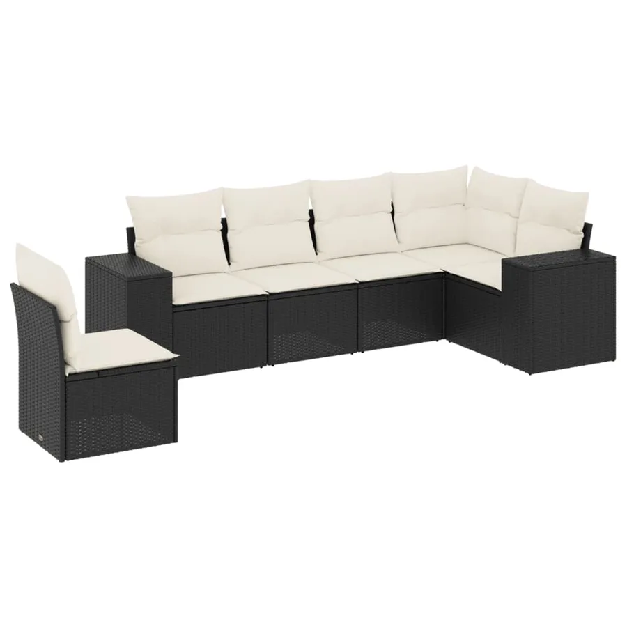 Salon de jardin 6 pcs avec coussins noir résine tressée - 2