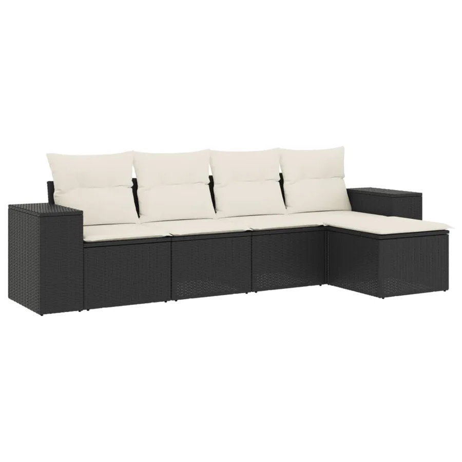 Salon de jardin 5 pcs avec coussins noir résine tressée - 2
