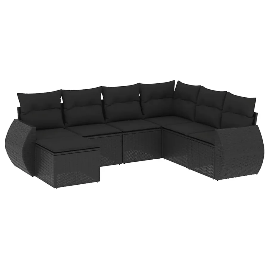 Salon de jardin 7 pcs avec coussins noir résine tressée 71 x 62 x 69 cm - 59,6 kg - 2