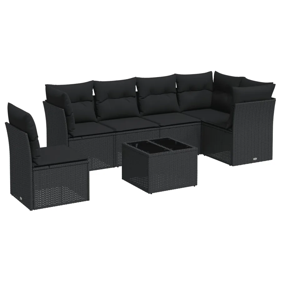 Salon de jardin 7 pcs avec coussins noir résine tressée 62 x 62 x 69 cm - 61,4 kg - 2