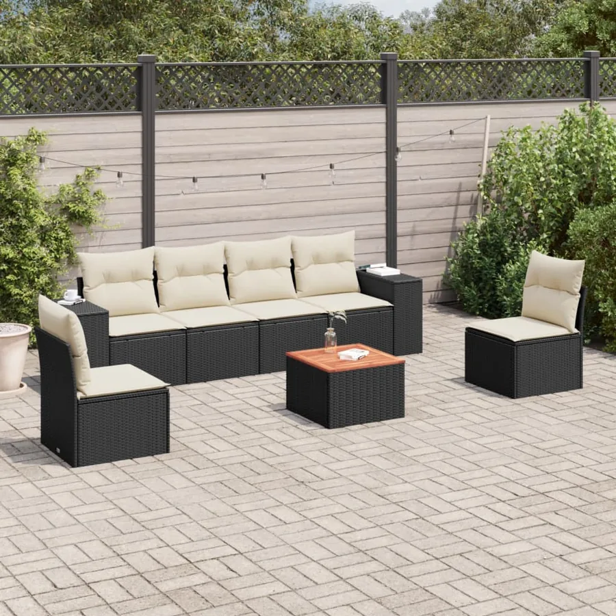 Salon de jardin 7 pcs avec coussins noir résine tressée 55 x 62 x 69 cm - 55,4 kg