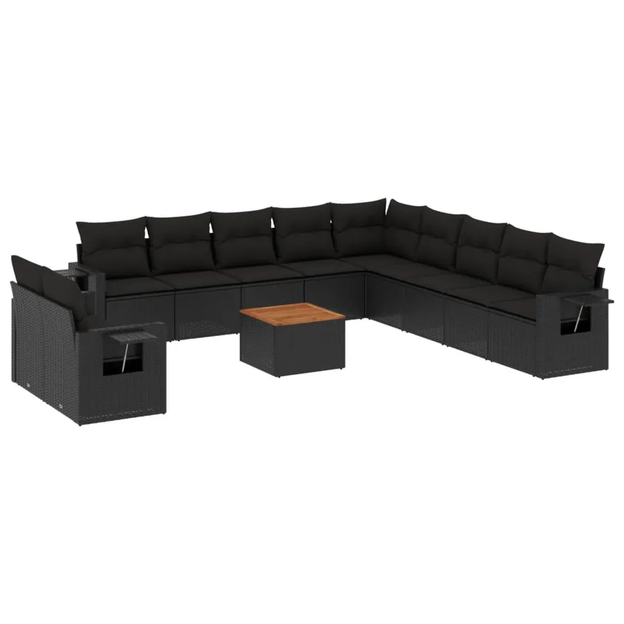 Salon de jardin 12 pcs avec coussins noir résine tressée - 2