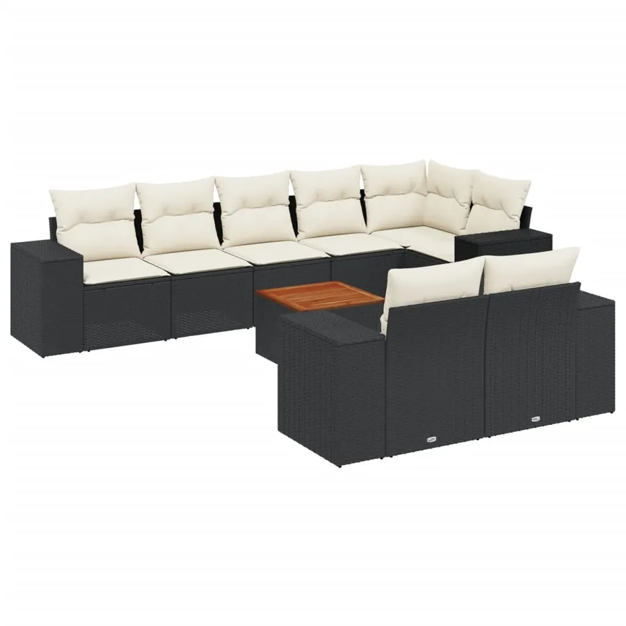 Salon de jardin 9 pcs avec coussins noir résine tressée - 2
