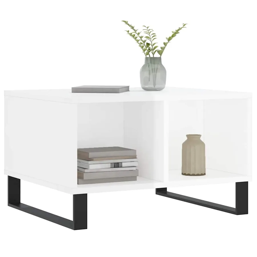 Table basse Blanc brillant 60x50x36,5 cm Bois d'ingénierie - 3