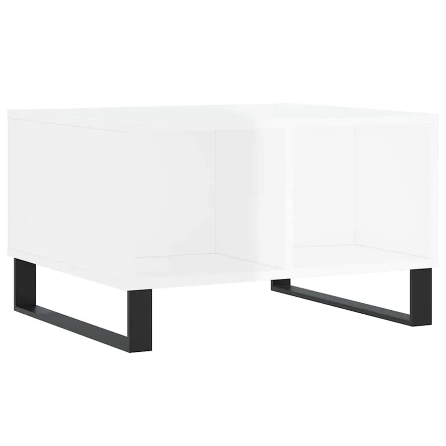 Table basse Blanc brillant 60x50x36,5 cm Bois d'ingénierie - 6