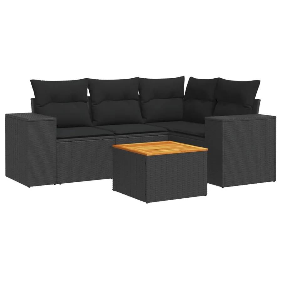 Salon de jardin 5 pcs avec coussins noir résine tressée - 2
