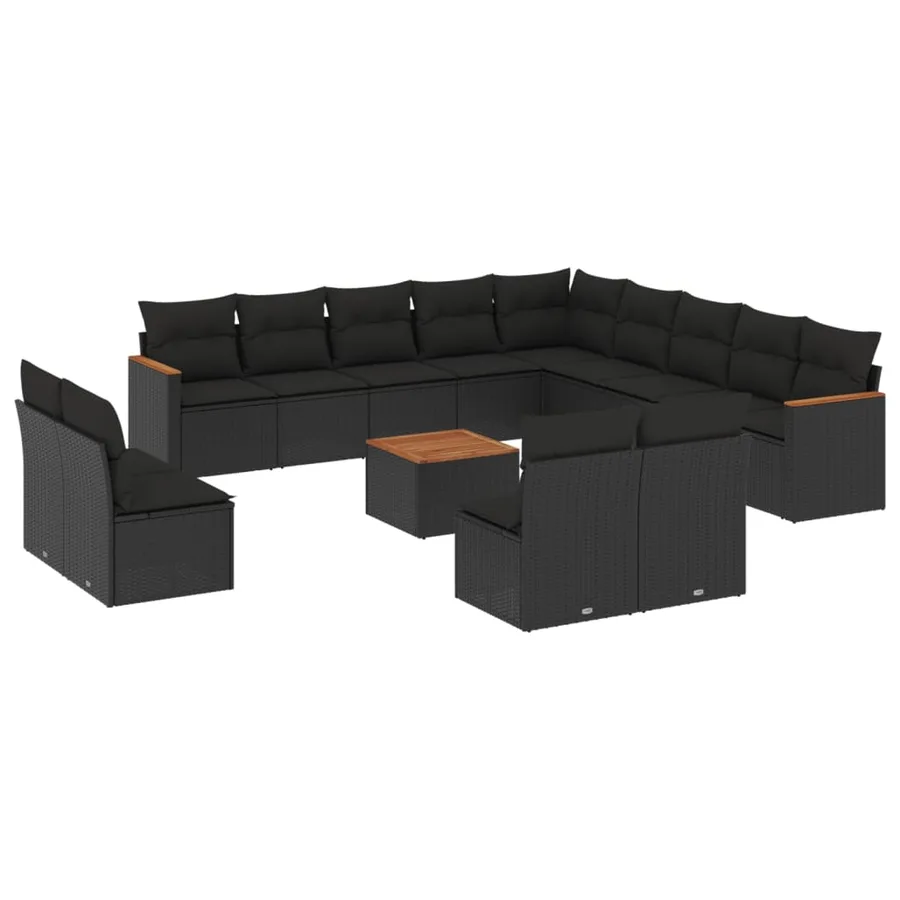 Salon de jardin avec coussins 14 pcs noir résine tressée - 2