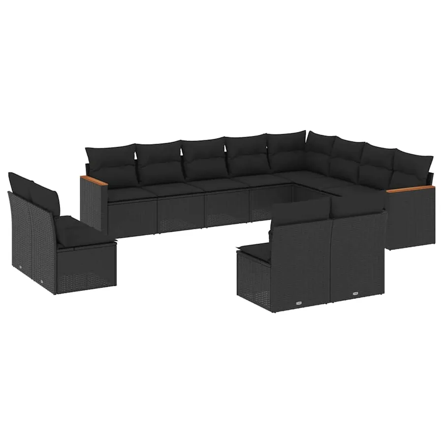 Salon de jardin 12 pcs avec coussins noir résine tressée - 2