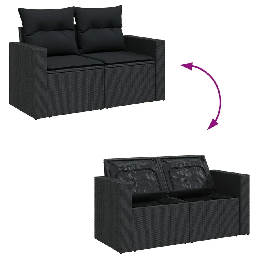 Salon de jardin 9 pcs avec coussins noir résine tressée - 5