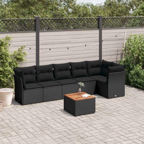 Salon de jardin 7 pcs avec coussins noir résine tressée 62 x 62 x 69 cm - 60,6 kg