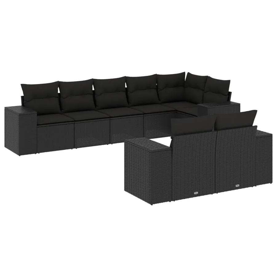 Salon de jardin 8 pcs avec coussins noir résine tressée - 2