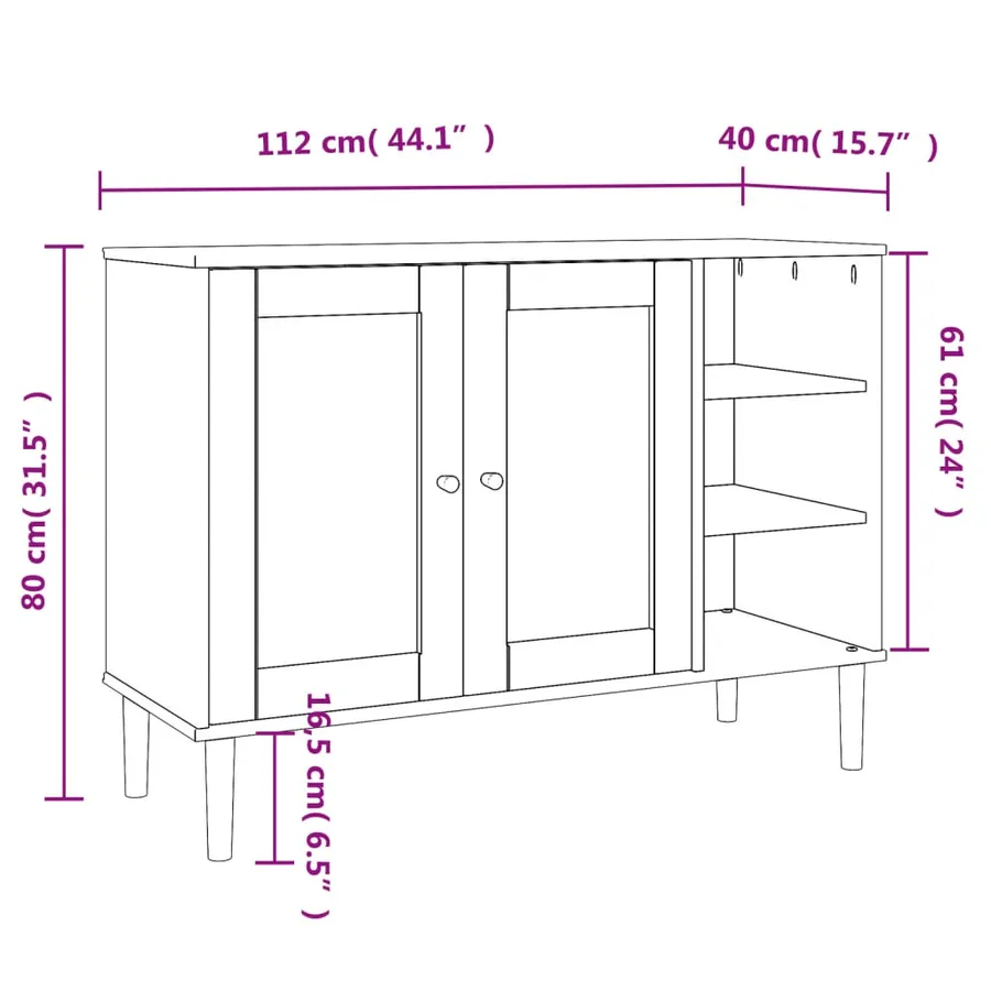 Buffet SENJA aspect rotin blanc 112x40x80cm bois massif de pin - 10