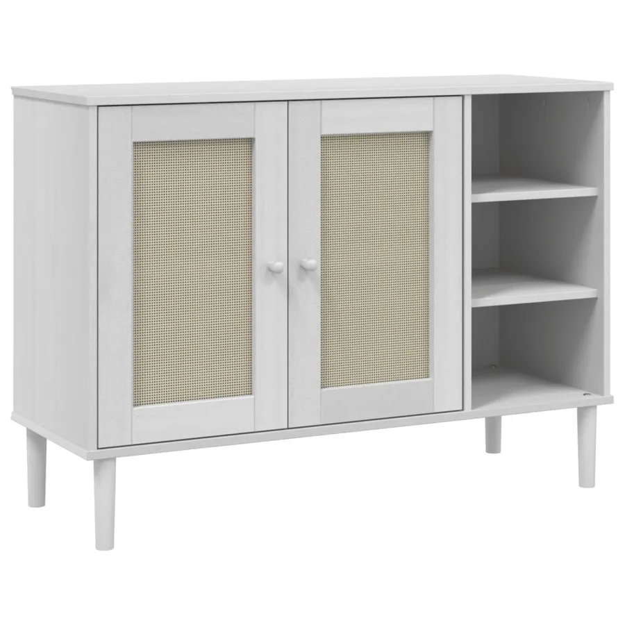 Buffet SENJA aspect rotin blanc 112x40x80cm bois massif de pin - 2