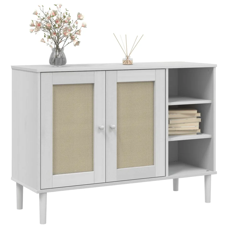 Buffet SENJA aspect rotin blanc 112x40x80cm bois massif de pin - 3