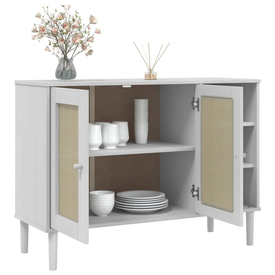 Buffet SENJA aspect rotin blanc 112x40x80cm bois massif de pin - 4