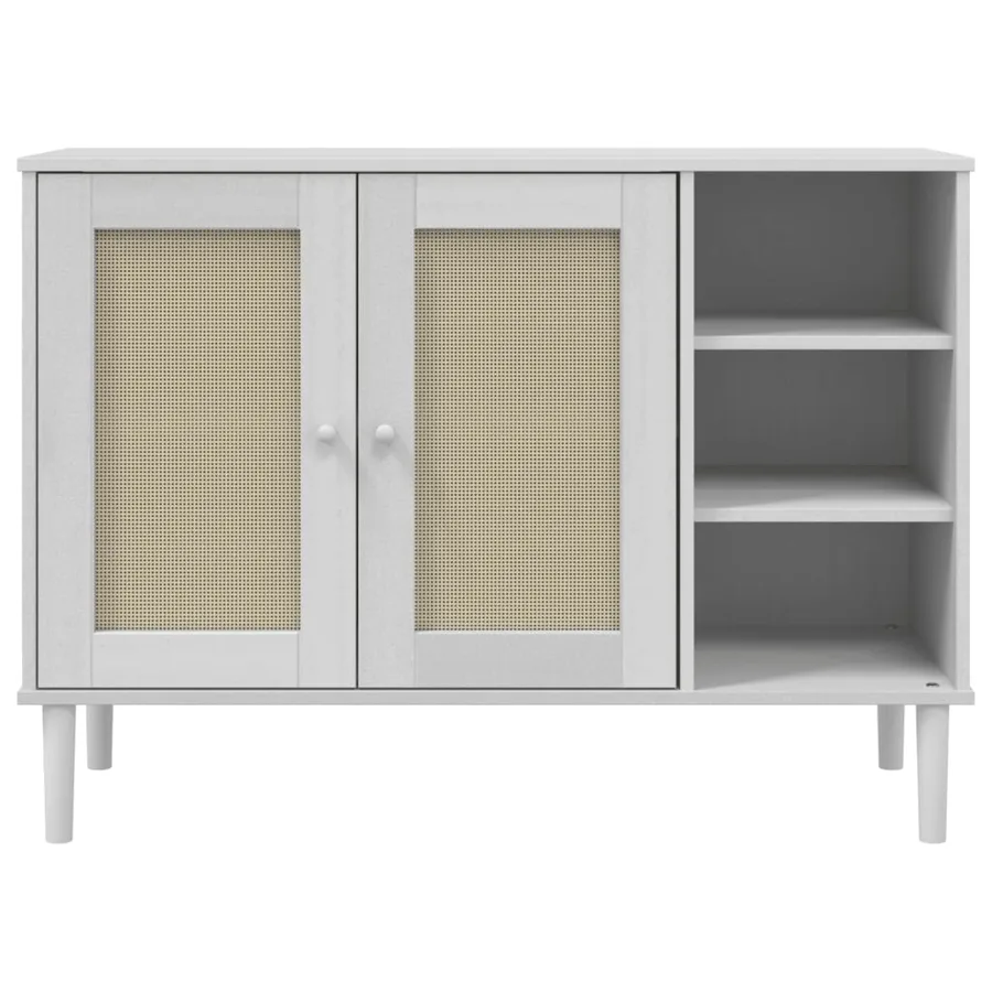Buffet SENJA aspect rotin blanc 112x40x80cm bois massif de pin - 5
