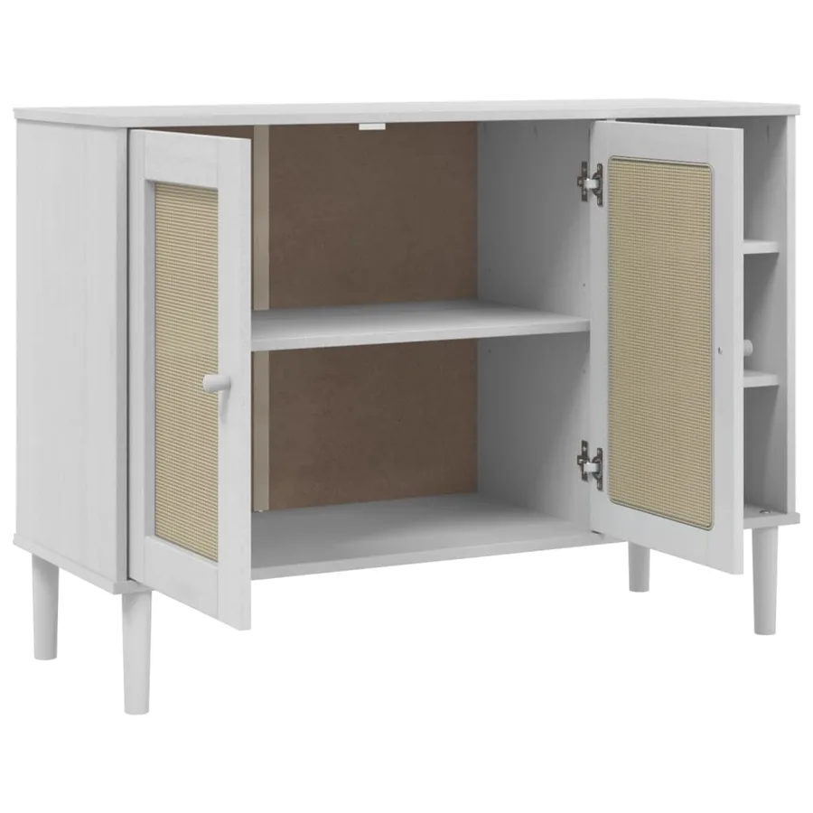 Buffet SENJA aspect rotin blanc 112x40x80cm bois massif de pin - 6