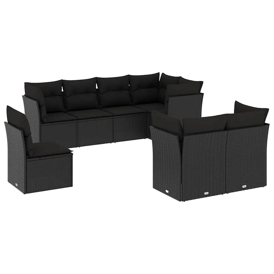 Salon de jardin 8 pcs avec coussins noir résine tressée - 2