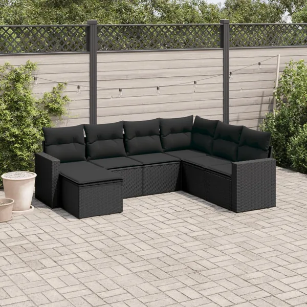 Salon de jardin 7 pcs avec coussins noir résine tressée 62 x 62 x 69 cm - 58,6 kg