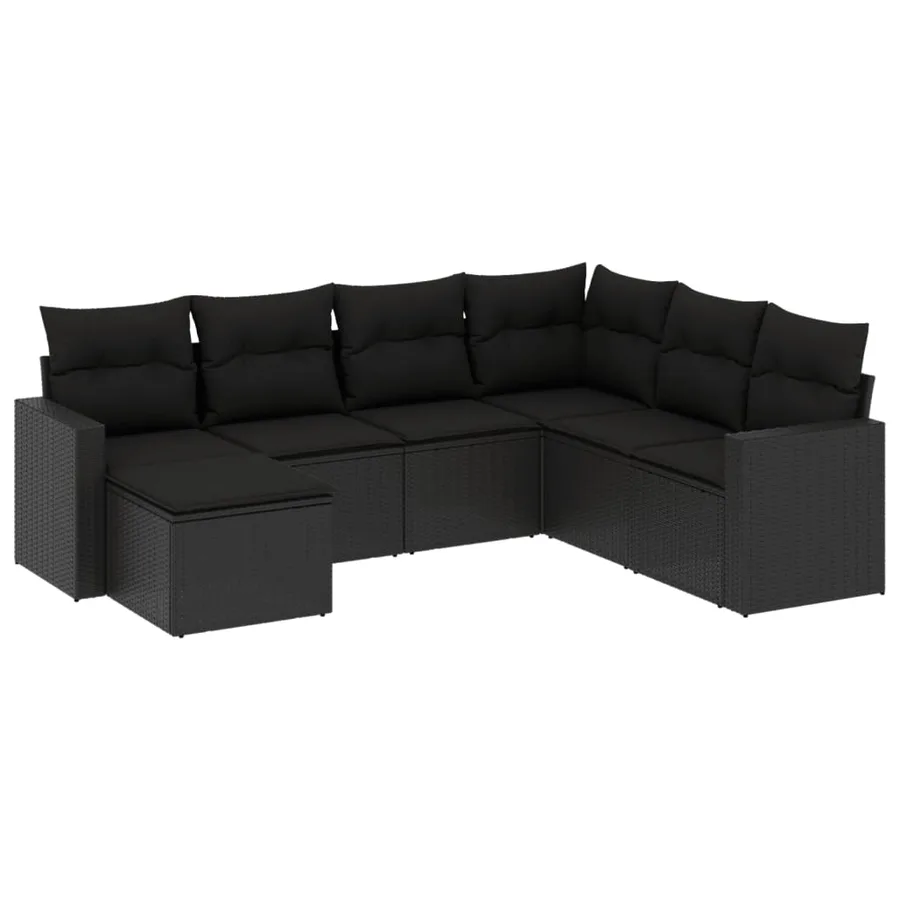Salon de jardin 7 pcs avec coussins noir résine tressée 62 x 62 x 69 cm - 58,6 kg - 2