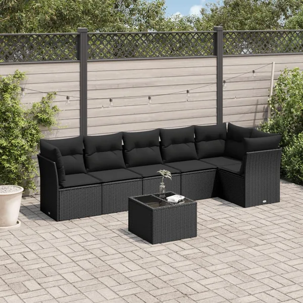 Salon de jardin 7 pcs avec coussins noir résine tressée 62 x 62 x 69 cm - 61,4 kg