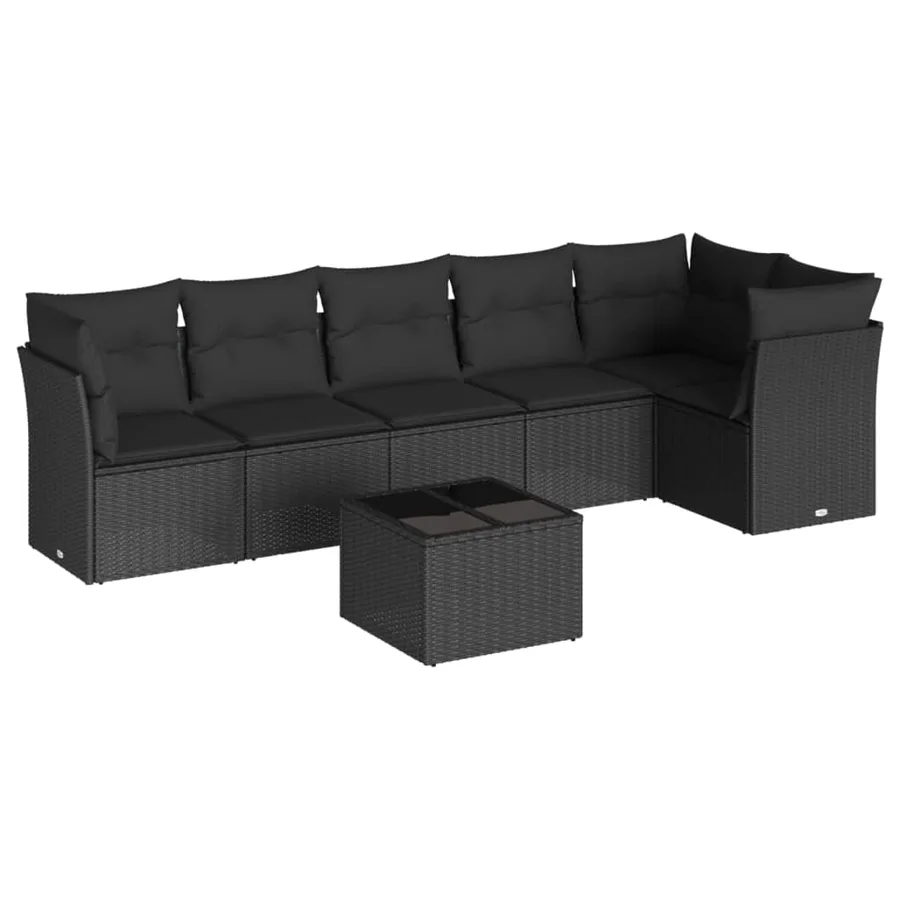 Salon de jardin 7 pcs avec coussins noir résine tressée 62 x 62 x 69 cm - 61,4 kg - 2