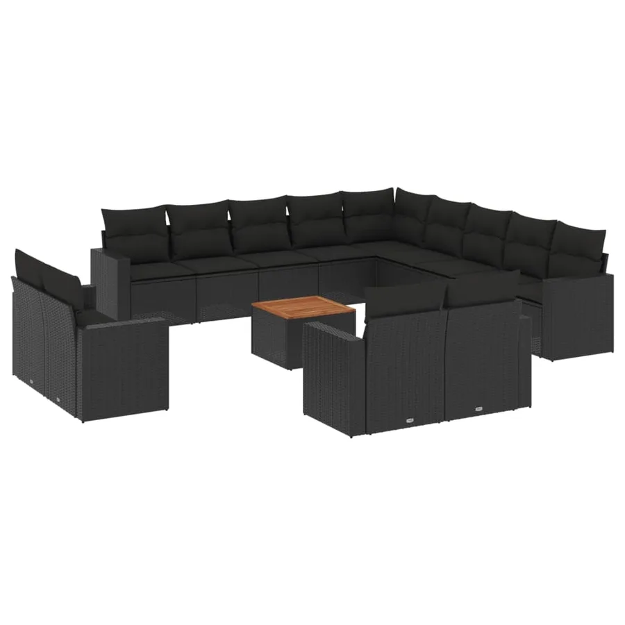 Salon de jardin avec coussins 14 pcs noir résine tressée - 2