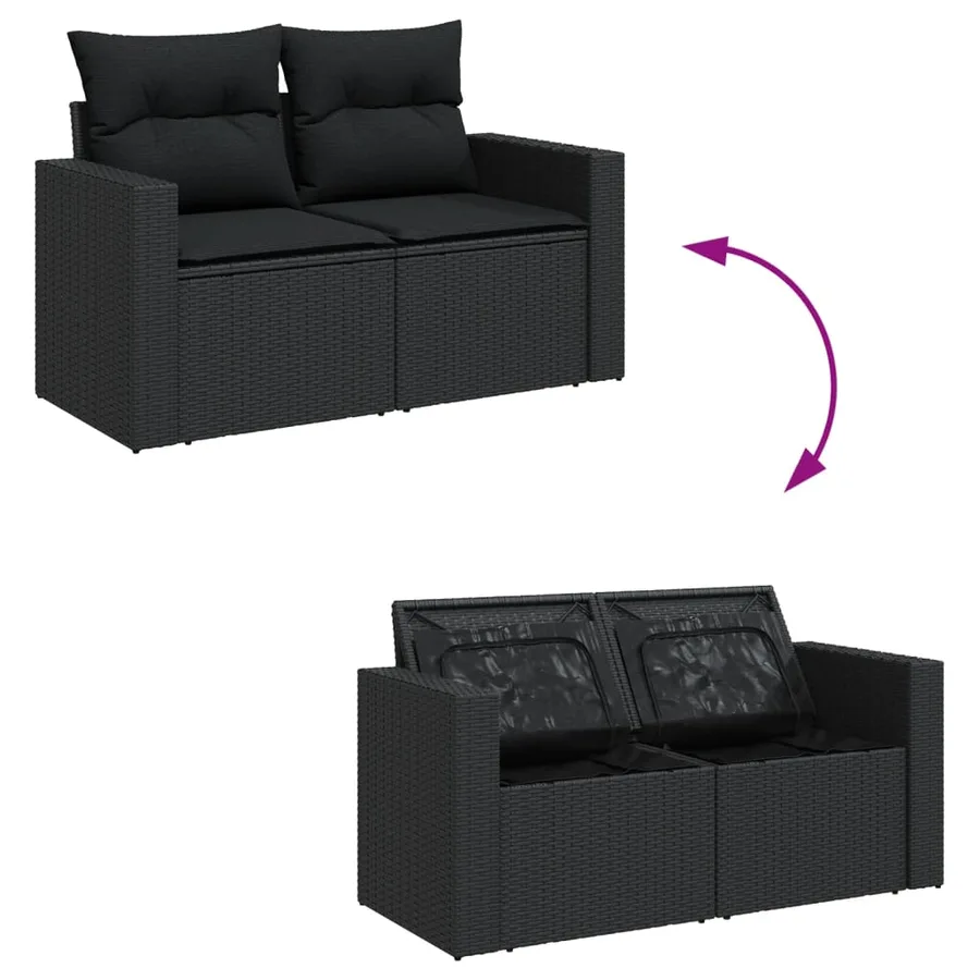 Salon de jardin avec coussins 14 pcs noir résine tressée - 3