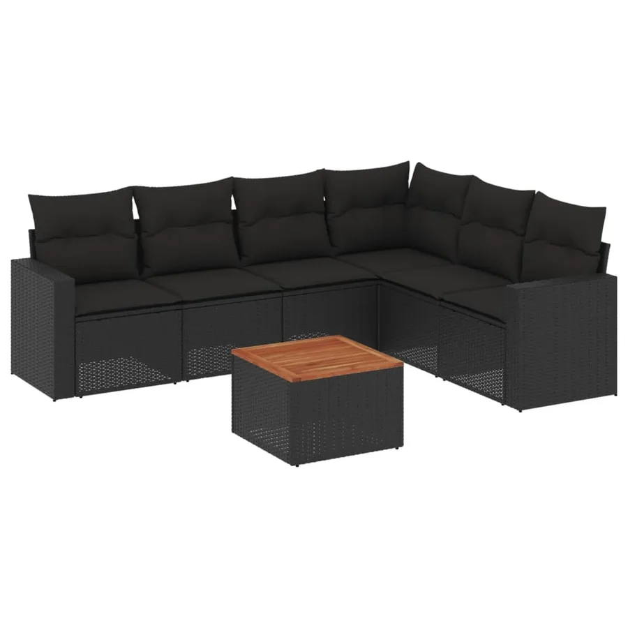 Salon de jardin 7 pcs avec coussins noir résine tressée 62 x 62 x 69 cm - 59,2 kg - 2
